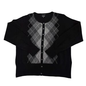 Apt. 9 Women's Black and Gray Argyle Cardigan